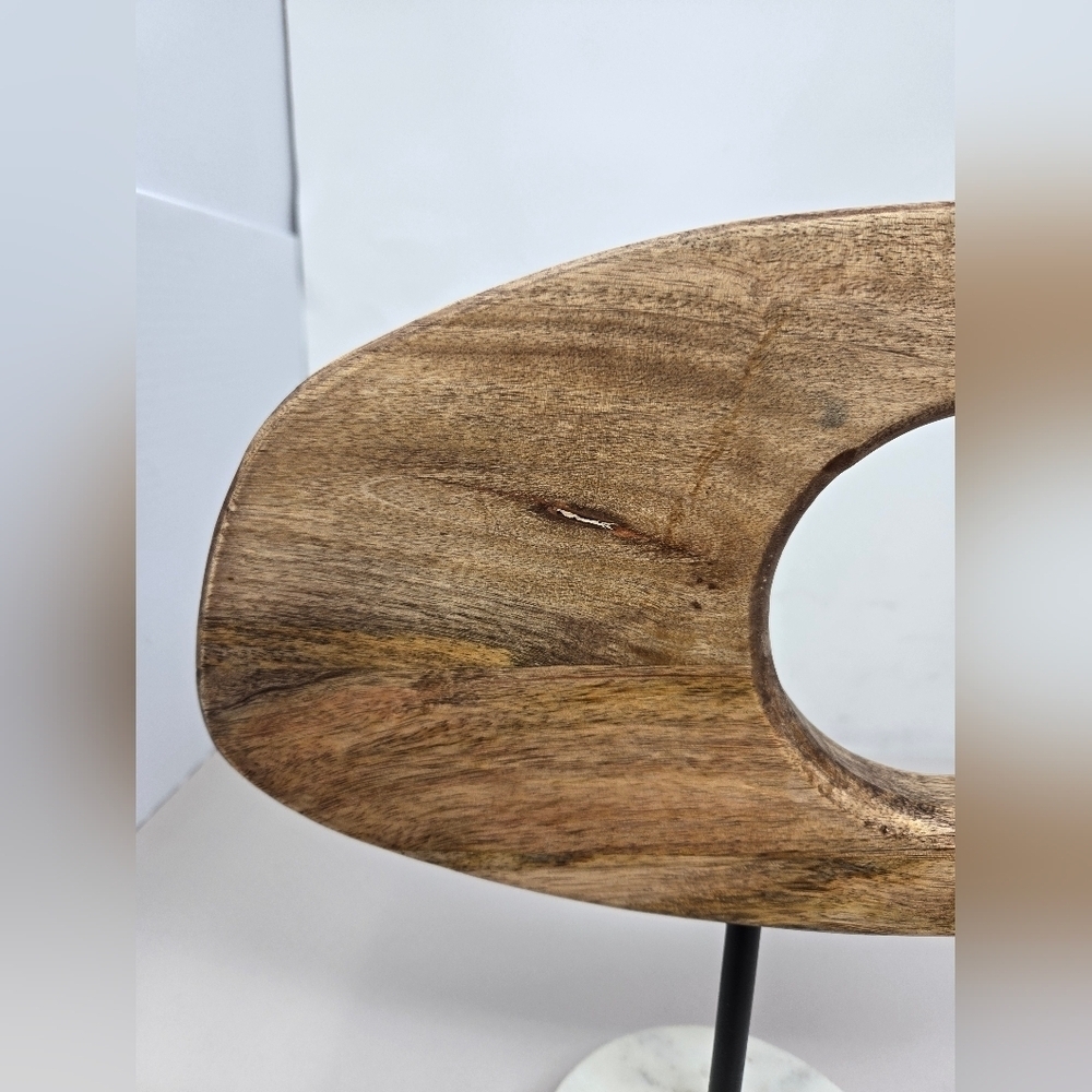 Modernist Abstract Mango Wood Free Form Cirucular Cutout On Mable Wood Stand - Picture 8 of 15
